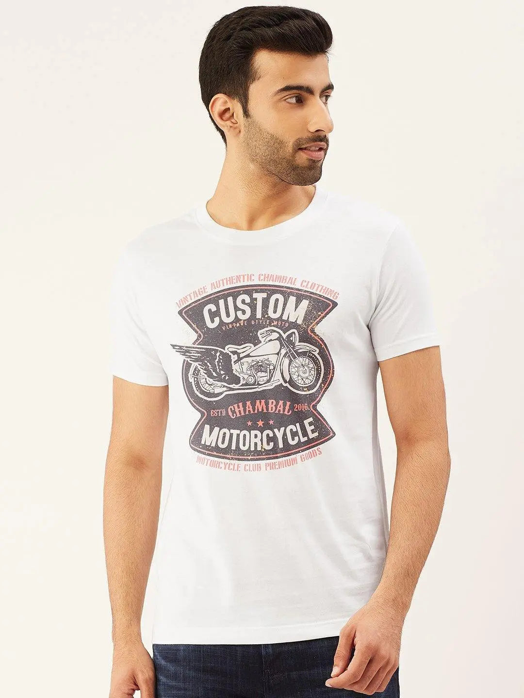 Custom Motorcycle White T-Shirt - The Chambal