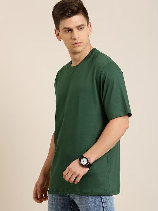 Bottle green Oversize Cotton T-Shirt by The Chambal - The Chambal