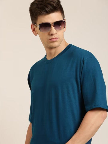 Petrol Blue Overasize Cotton T-Shirt by The Chambal - The Chambal