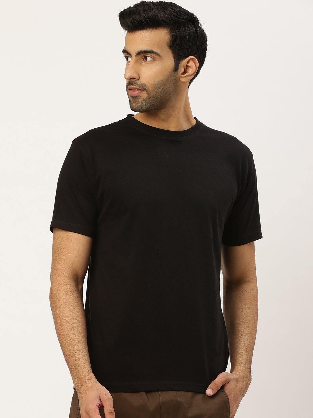 Mens Regular Solid Chambal Black T-Shirt